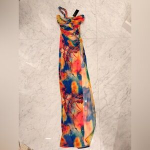 Elegant One Shoulder Multicolor Dress